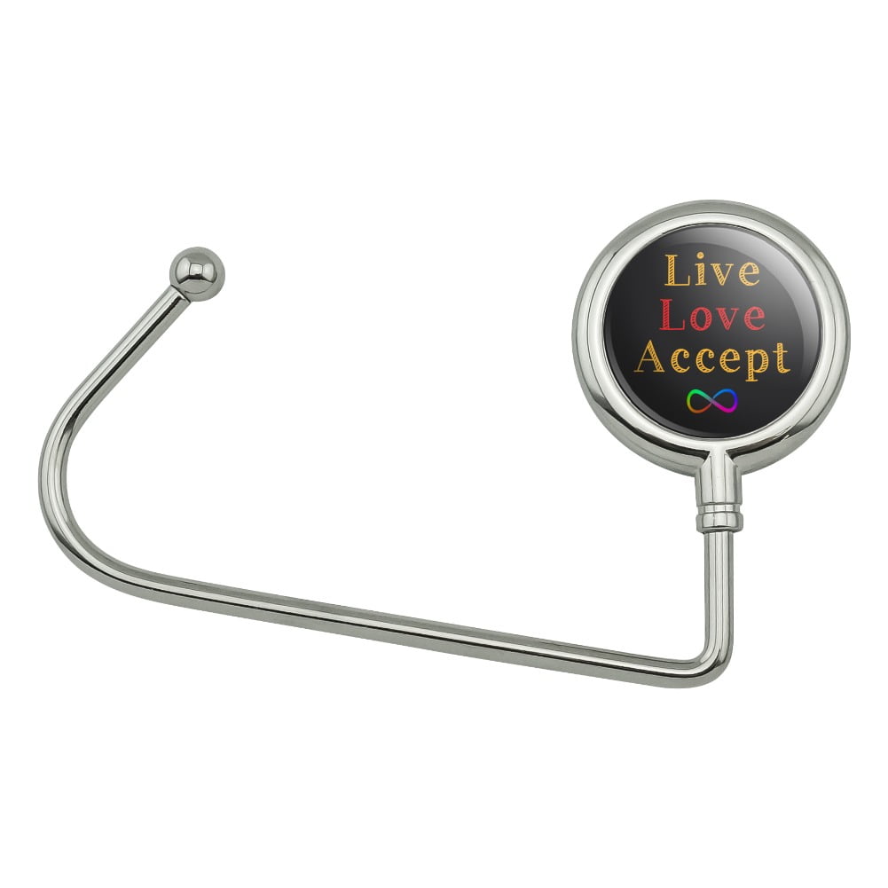 Live Love Accept Autism Awareness Infinity Rainbow Purse Bag Hanger Holder Hook 